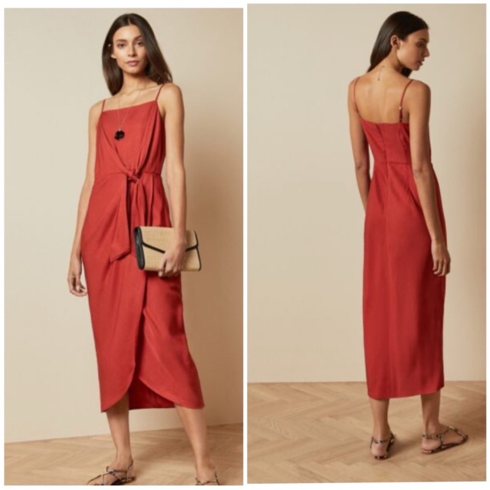Ted Baker Orange Red Asymmetrical Wrap Midi Dress